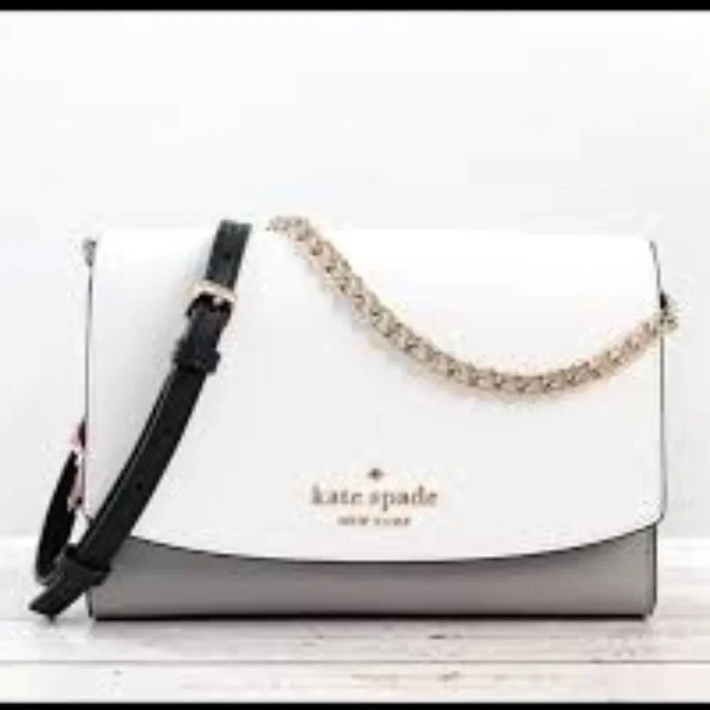 NWT Kate Spade Carson Leather Colorblock Crossbody Satchel Gray White Black MINT - Picture 8 of 15